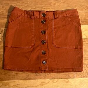Orange Button-Front Skirt